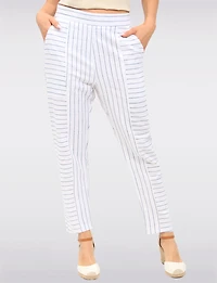 Pantalon à Enfiler en Lin Mélangé Doubles Rayures & Poches par Julia Paradis
