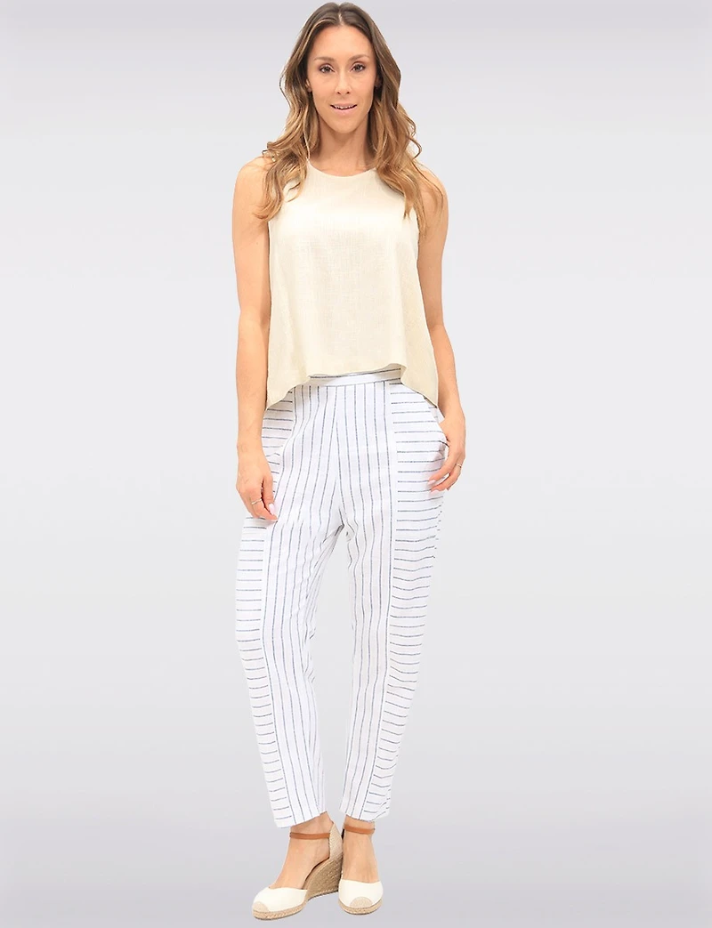 Pantalon à Enfiler en Lin Mélangé Doubles Rayures & Poches par Julia Paradis