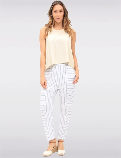 Pantalon à Enfiler en Lin Mélangé Doubles Rayures & Poches par Julia Paradis