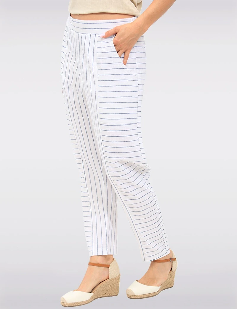 Pantalon à Enfiler en Lin Mélangé Doubles Rayures & Poches par Julia Paradis