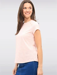 Haut Rayé à Manches Courtes en Mélange de Coton avec Détails Boutons par GWV