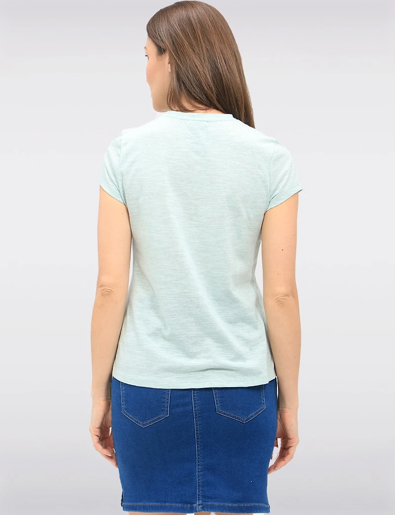 Haut Rayé à Manches Courtes en Mélange de Coton avec Détails Boutons par GWV