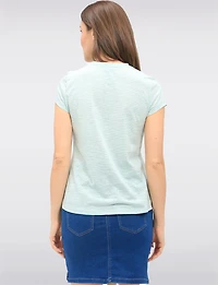 Haut Rayé à Manches Courtes en Mélange de Coton avec Détails Boutons par GWV