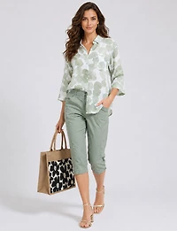 Sac en Jute Durable et Déperlant avec Motif Floral et Poche Extérieure