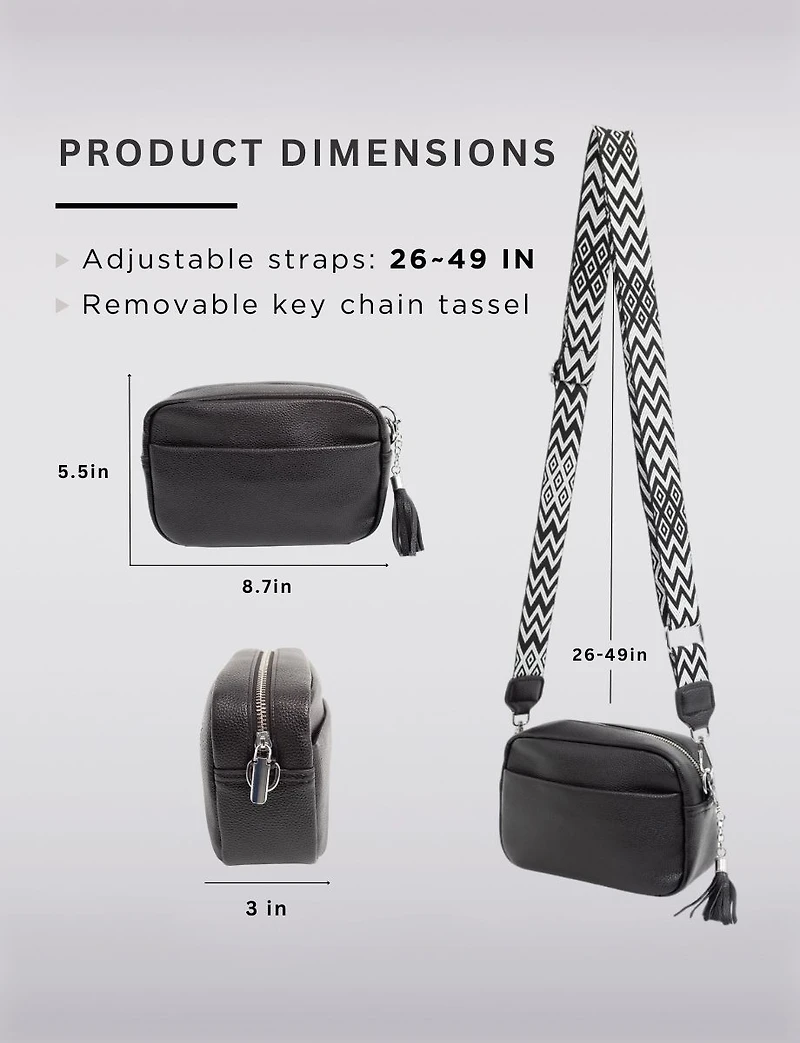 Kate Sac À Main Cuir Végane Sangle Interchangeable Poches Zippées & Boutonnées