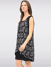 Robe Fluide Sans Manches Noire et Blanche avec Empiècement Imprimé par Devia