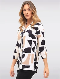 Blouse Boutonnée à Imprimé Abstrait Manches Longues & Fentes Latérales par Devia