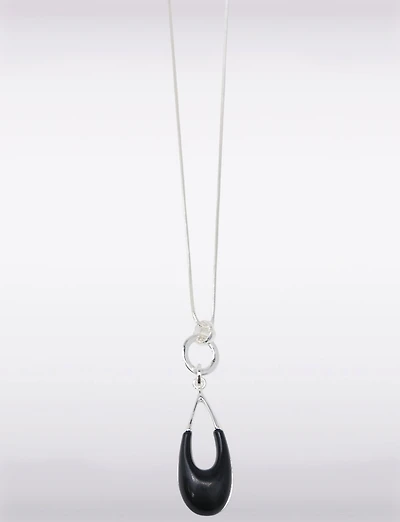 Collier Moderne Argenté avec Pendentif en Forme de Goutte en Pierre Noire
