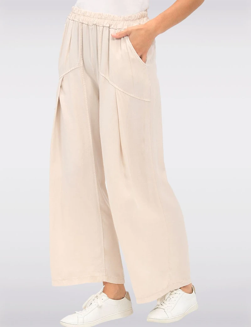 Pantalon Fluide Large avec Plis Avant Taille Élastique et Poches par Froccella