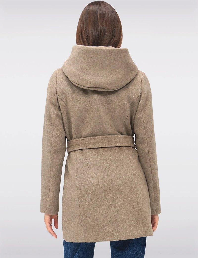 Manteau Chic à Capuche Imitation Melton Vegan Ceinture Amovible par Point Zero