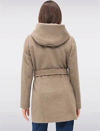 Manteau Chic à Capuche Imitation Melton Vegan Ceinture Amovible par Point Zero