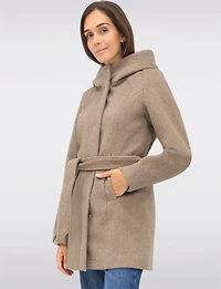 Manteau Chic à Capuche Imitation Melton Vegan Ceinture Amovible par Point Zero