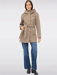 Manteau Chic à Capuche Imitation Melton Vegan Ceinture Amovible par Point Zero