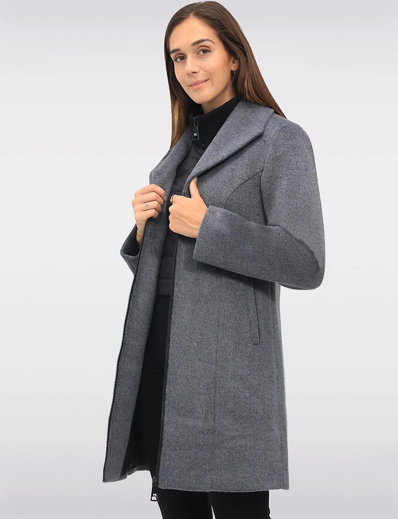 Manteau Végan Zippé avec Plastron Matelassé Col à Revers & Poches par Point Zero