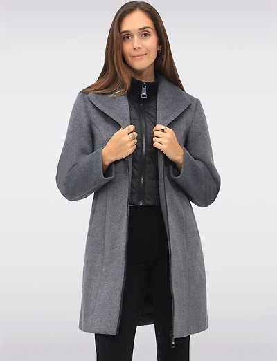 Manteau Végan Zippé avec Plastron Matelassé Col à Revers & Poches par Point Zero