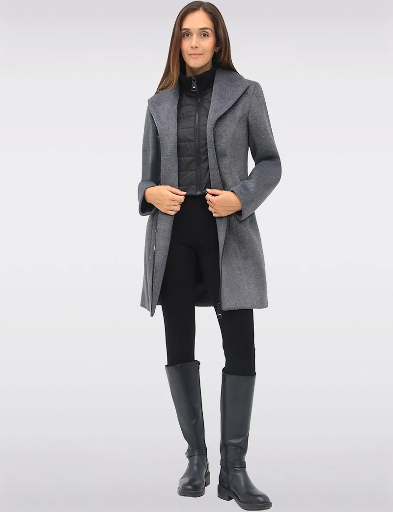 Manteau Végan Zippé avec Plastron Matelassé Col à Revers & Poches par Point Zero