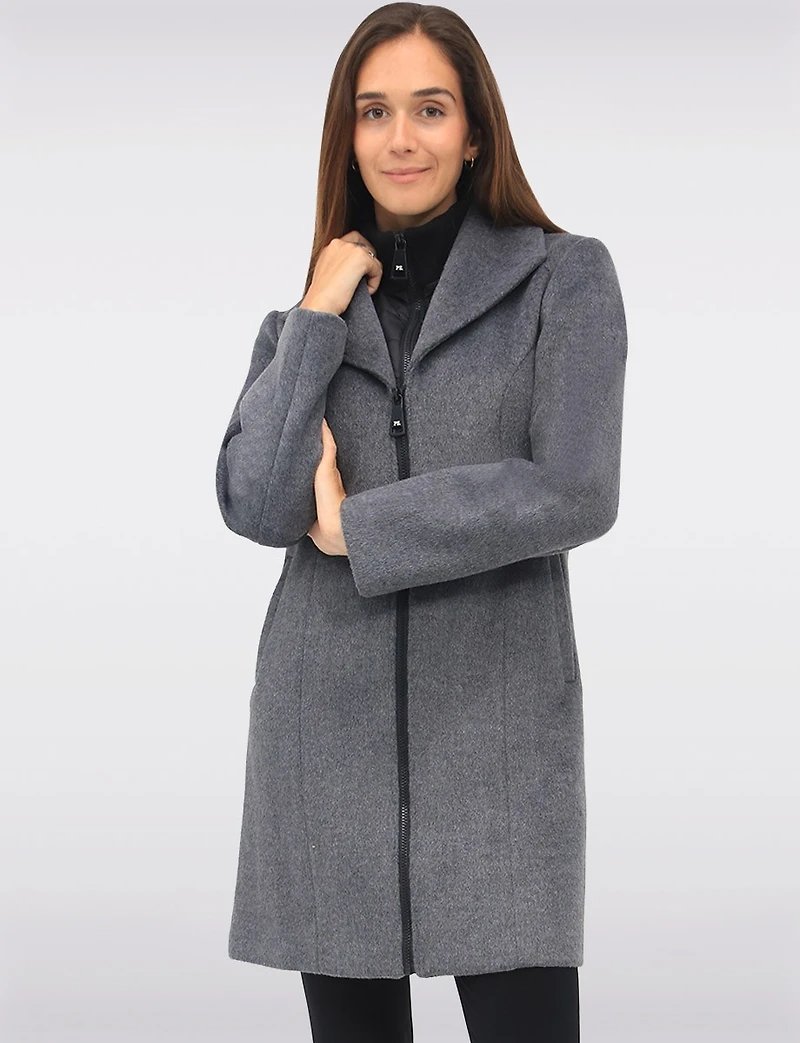 Manteau Végan Zippé avec Plastron Matelassé Col à Revers & Poches par Point Zero
