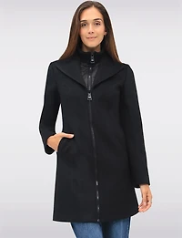 Manteau Végan Zippé avec Plastron Matelassé Col à Revers & Poches par Point Zero
