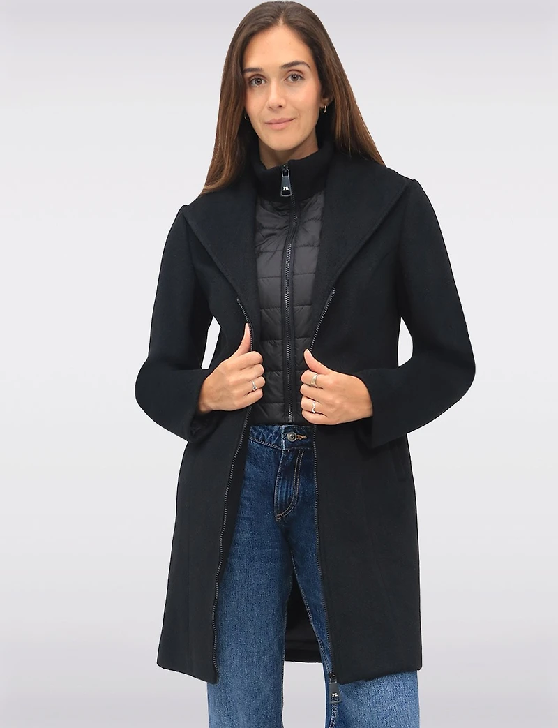 Manteau Végan Zippé avec Plastron Matelassé Col à Revers & Poches par Point Zero