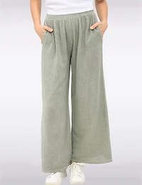 Pantalon Décontracté à Jambe Large en Mélange Coton-Lin par Froccella