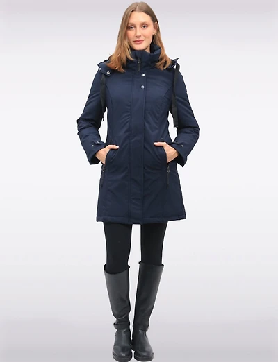 Manteau Droit en Polyloft® À Capuche Amovible Doublée Fourrure Végane Par Saki