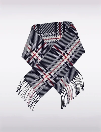 Foulard Oblong Doux et Classique à Carreaux avec Franges sur les Deux Côtés