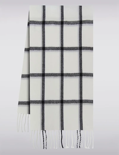 Écharpe Oblongue Légère à Carreaux Finition Douce avec Franges