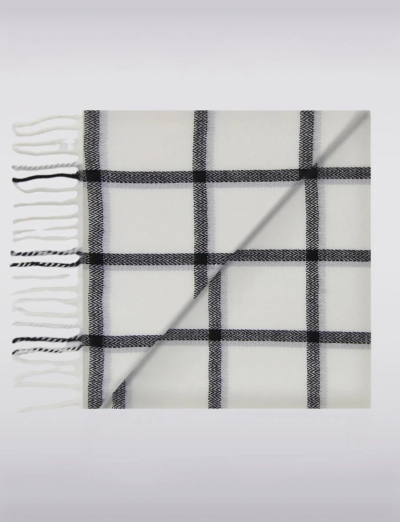 Écharpe Oblongue Légère à Carreaux Finition Douce avec Franges