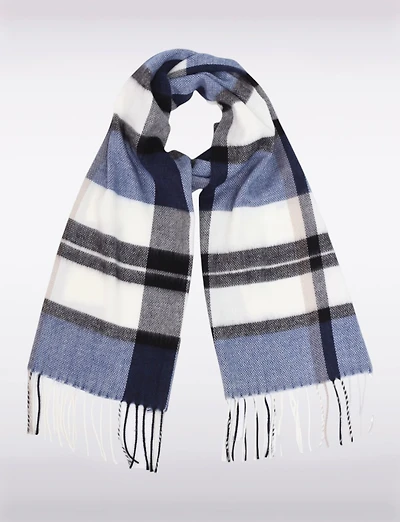 Foulard Oblong Italien à Carreaux avec Bords Franges