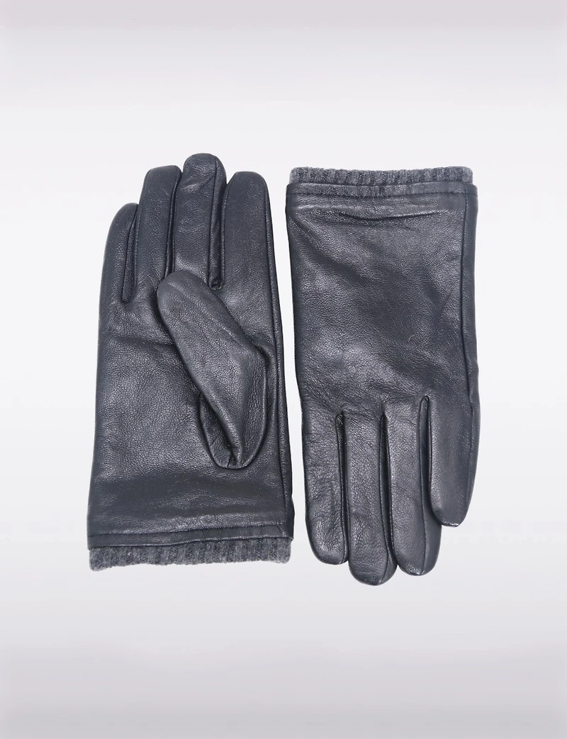 Gants Classique en Cuir Véritable Pour Homme Avec Poignets Tricot Laine