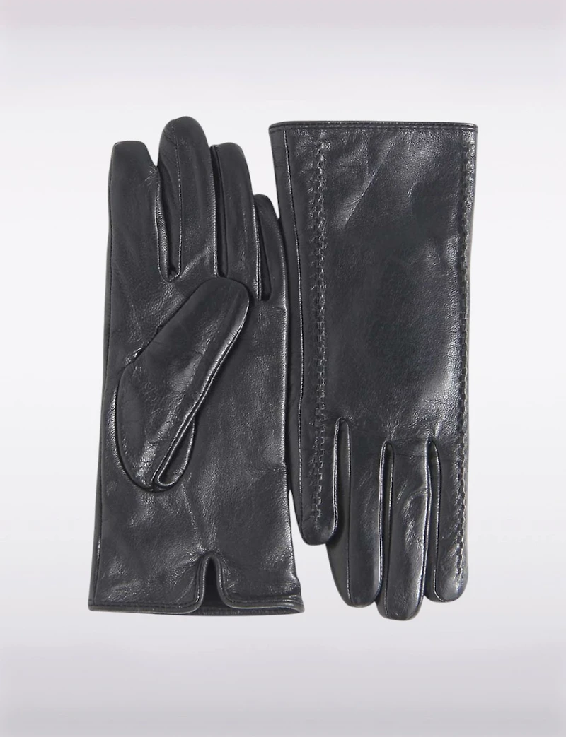 Gants en Cuir Doublés avec Détails sur le Côté Compatibles aux Écrans Tactiles