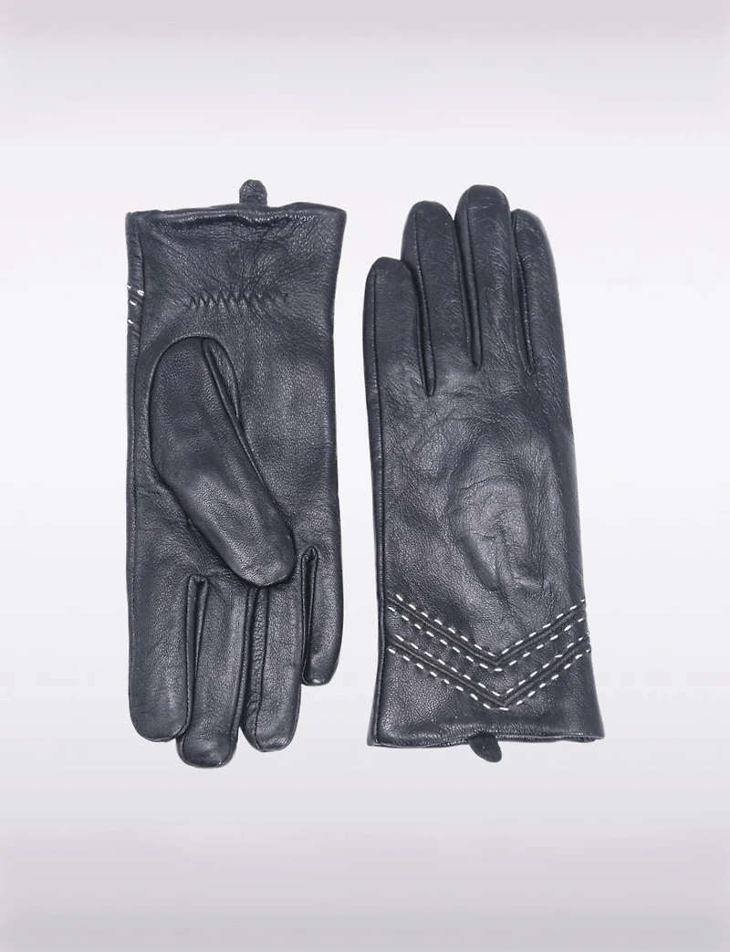 Gants en Cuir avec Détails de Couture au Poignet & Compatibilité Écran Tactile