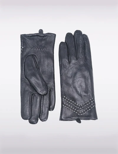 Gants en Cuir avec Détails de Couture au Poignet & Compatibilité Écran Tactile