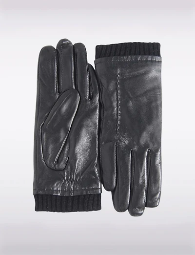 Gants en Cuir Véritable avec Poignets Tricot & Compatibilité Écran Tactile