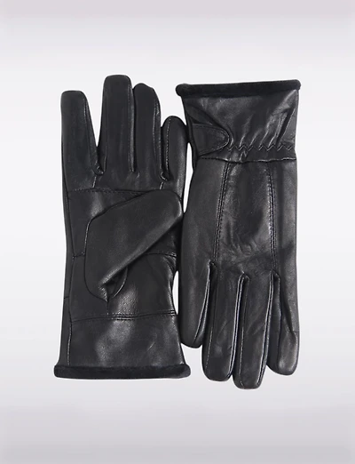 Gants Élégants en Cuir Véritable avec Surpiqûres et Compatibilité Écran Tactile