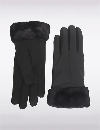Gants Extensibles avec Poignets en Fausse Fourrure & Compatibilité Écran Tactile