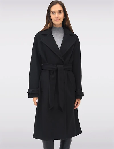 Manteau Long Chic à Double Boutonnage Ceinture Amovible & Fente au Dos par Sebby