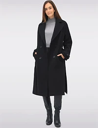 Manteau Long Chic à Double Boutonnage Ceinture Amovible & Fente au Dos par Sebby