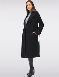 Manteau Long Chic à Double Boutonnage Ceinture Amovible & Fente au Dos par Sebby