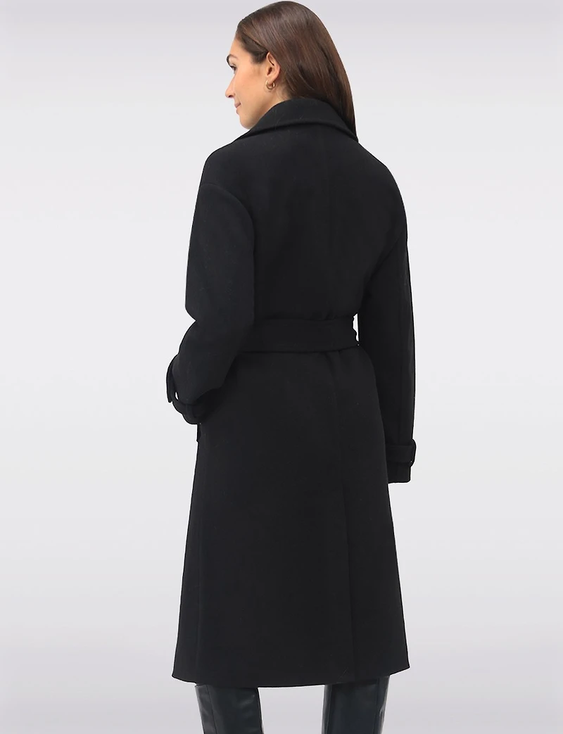 Manteau Long Chic à Double Boutonnage Ceinture Amovible & Fente au Dos par Sebby