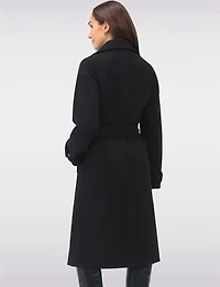 Manteau Long Chic à Double Boutonnage Ceinture Amovible & Fente au Dos par Sebby