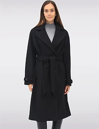 Manteau Long Chic à Double Boutonnage Ceinture Amovible & Fente au Dos par Sebby