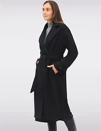 Manteau Long Chic à Double Boutonnage Ceinture Amovible & Fente au Dos par Sebby