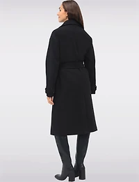 Manteau Long Chic à Double Boutonnage Ceinture Amovible & Fente au Dos par Sebby