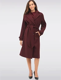 Manteau Long Chic à Double Boutonnage Ceinture Amovible & Fente au Dos par Sebby