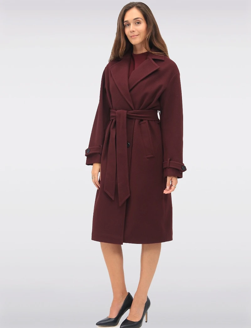 Manteau Long Chic à Double Boutonnage Ceinture Amovible & Fente au Dos par Sebby