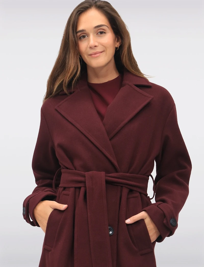 Manteau Long Chic à Double Boutonnage Ceinture Amovible & Fente au Dos par Sebby