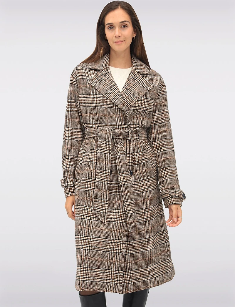 Manteau Long Chic à Double Boutonnage Ceinture Amovible & Fente au Dos par Sebby