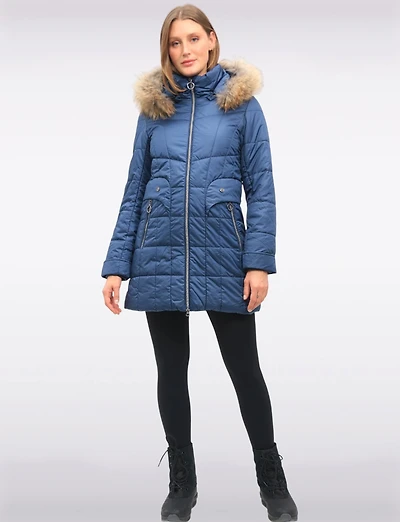 Veste Matelassée À Poches Et Capuche Bordée De Fourrure Véritable Par Danwear