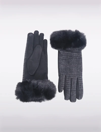 Gants à Enfiler en Faux Suède avec Motif à Carreaux & Poignet en Fausse Fourrure
